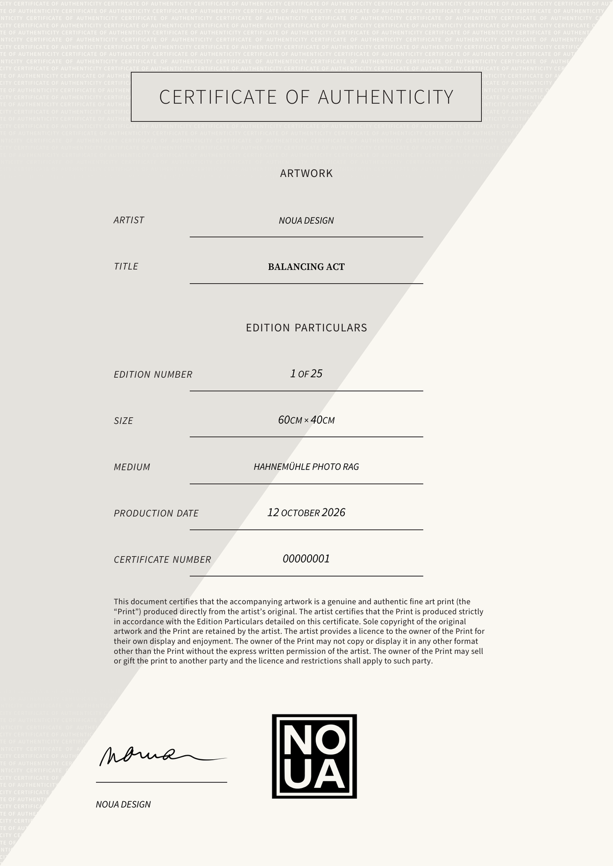 BALANCING ACT — Certificate of Authenticity